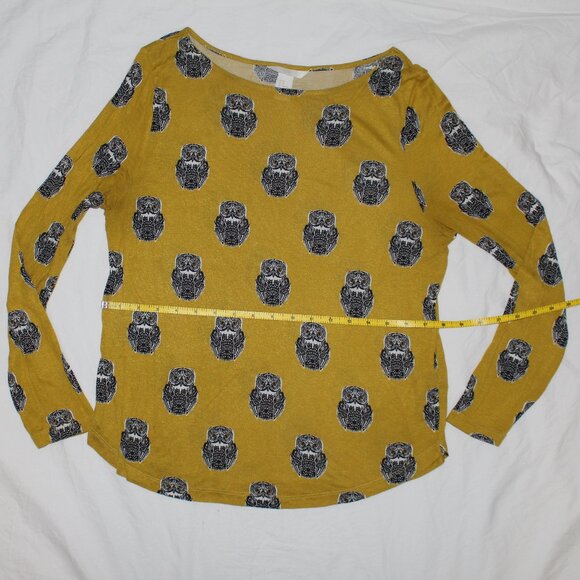 H&M Chartreuse Light Weight Long Sleeve Shirt with Black & White Owl Pattern - Picture 6 of 12